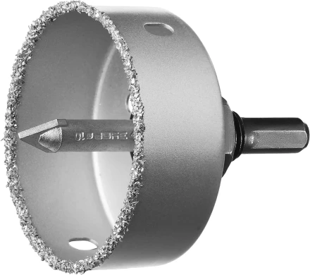 Коронка-чашка ЗУБР &quot;ПРОФЕССИОНАЛ&quot; c карбид-вольфрамовым нанесением, 76 мм, высота 25 мм, в сборе с державкой и сверлом 33360-076_z01 купить в Кургане