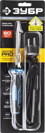 Паяльник ЗУБР &quot;ПРОФЕССИОНАЛ&quot; с двухкомпонентной рукояткой, с защитным колпачком, керамическим нагревательным элементом, 60Вт, конус 55413-60 купить в Кургане