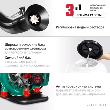 ЗУБР 14 л, 2.5 л.с, бензиновый опрыскиватель (ОПБ-14-43) купить в Кургане