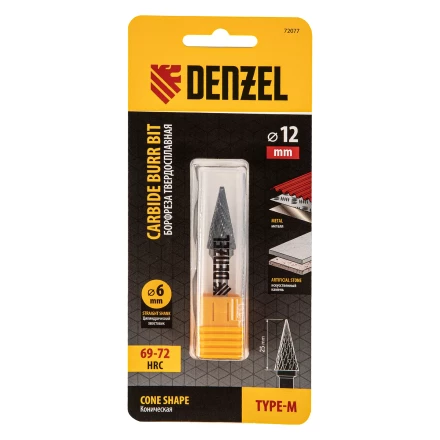 Борфреза по металлу твердосплавная, коническая, тип-M, 12 мм// Denzel 72077 купить в Кургане