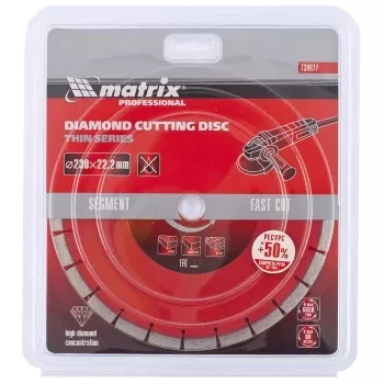 Диск алмазный отрезной сегментный ф230х22,2мм тонкий сухое резание MATRIX Professional 730677 купить в Кургане