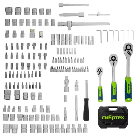 Набор инструментов Сибртех 14171, 1/2&quot;, 3/8&quot;, 1/4&quot;, пластиковый кейс 172 предм. купить в Кургане