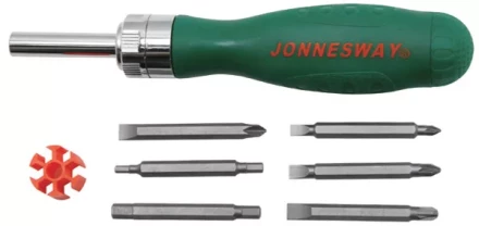 Отвертка трещоточная с набором бит 7 предметов DR0107S  Jonnesway 48818 купить в Кургане