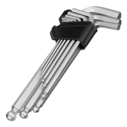 Набор ключей имбусовых Сибртех, HEX, 2-12 мм, CrV, 9 шт., удлиненные, с шаром, 123657 купить в Кургане