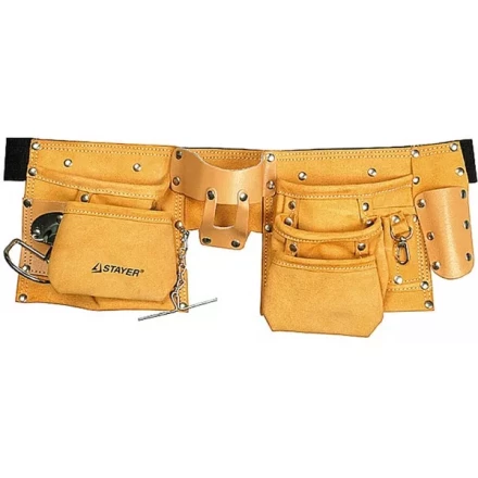 Пояс STAYER &quot;MASTER&quot; для инструментов, кожаный, 10 карманов, 3 подвески 38512 купить в Кургане