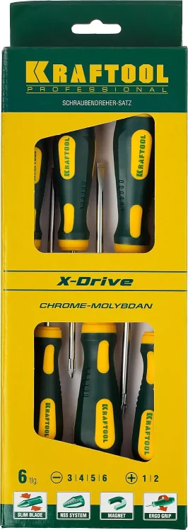 Набор отверток X-Drive, KRAFTOOL 250081-H6, Cr-Mo-V сталь, 6шт 250081-H6 купить в Кургане