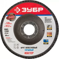 Круг шлифовальный ЗУБР "ЭКСПЕРТ" лепестковый торцевой, тип КЛТ 1, зерно-электрокорунд нормальный, P40, 125х22,2мм 36591-125-40