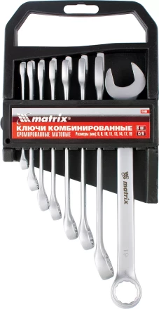 Набор ключей комбинированных 6 - 17 мм 6 шт. CrV матовый хром MATRIX 15402 купить в Кургане