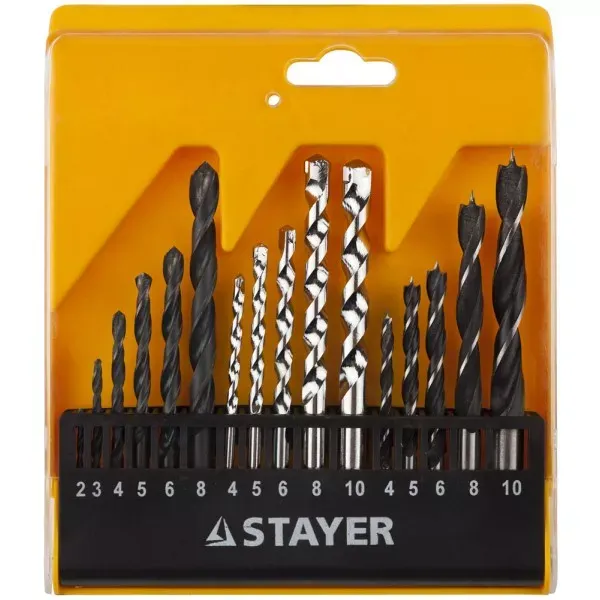 Набор STAYER "STANDARD": Сверла комбинированные, дерево (4-5-6-8-10мм), металл (2-3-4-6-8мм), бетон (4-5-6-8-10мм), 16 предметов 29720-H16 купить в Кургане