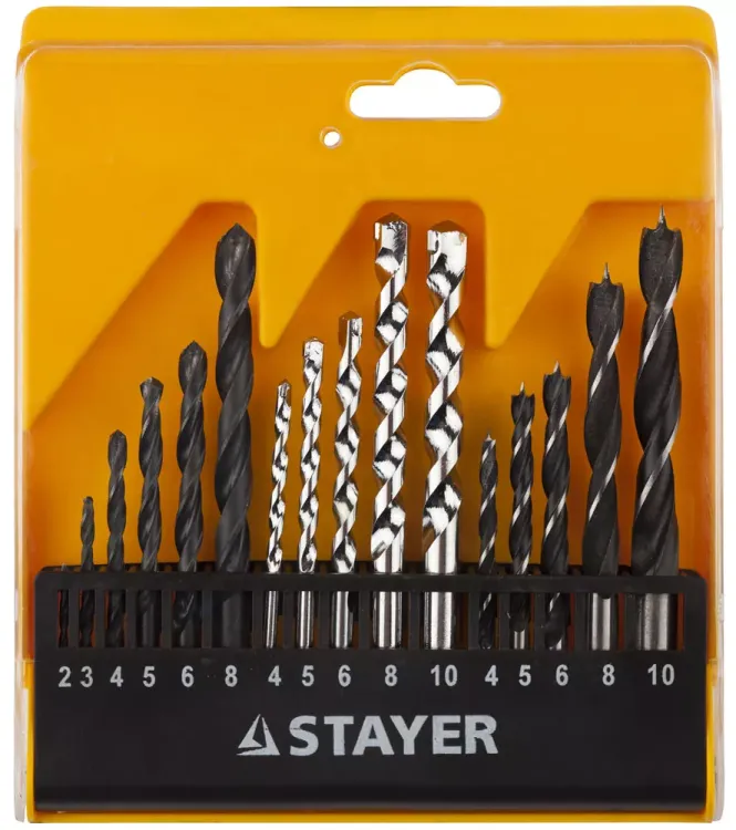 Набор STAYER "STANDARD": Сверла комбинированные, дерево (4-5-6-8-10мм), металл (2-3-4-6-8мм), бетон (4-5-6-8-10мм), 16 предметов 29720-H16 купить в Кургане