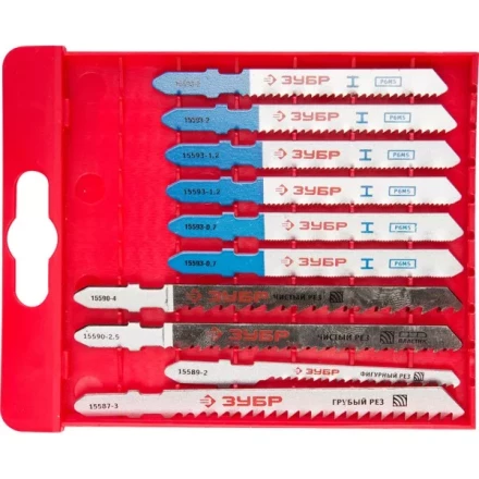 Набор ЗУБР &quot;ЭКСПЕРТ&quot; Полотна для эл/лобзика, по дер. и мет., EU-хвост., пласт.бокс, 10шт 15586-H10 купить в Кургане