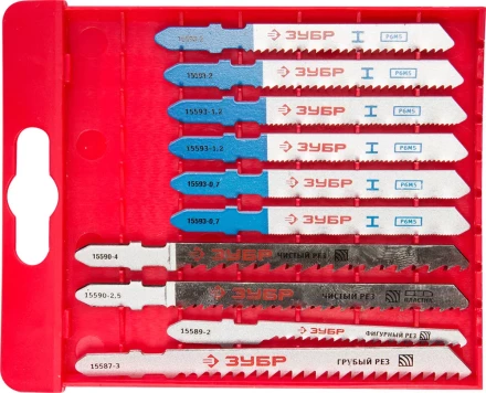 Набор ЗУБР &quot;ЭКСПЕРТ&quot; Полотна для эл/лобзика, по дер. и мет., EU-хвост., пласт.бокс, 10шт 15586-H10 купить в Кургане