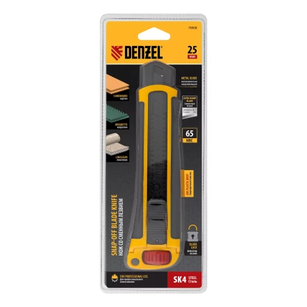 Нож, 25 мм, сменное лезвие, SK4, корпус из ABS + TPR, торцевой зажим Denzel 78908 купить в Кургане