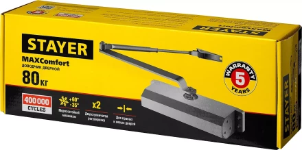 Доводчик дверной STAYER, для дверей массой до 80 кг, цвет коричневый 37917-80 купить в Кургане