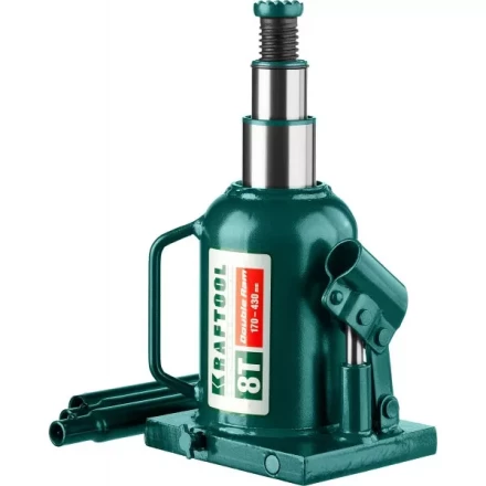 Домкрат гидравлический бутылочный &quot;Double Ram&quot;, сварной, телескопический, 8т, 170-430мм, KRAFTOOL 43463-8 43463-8 купить в Кургане