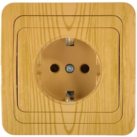 Розетка СВЕТОЗАР &quot;ГАММА&quot; с заземлением, одинарная, цвет ольха, 16А/~250В SV-54105-A купить в Кургане