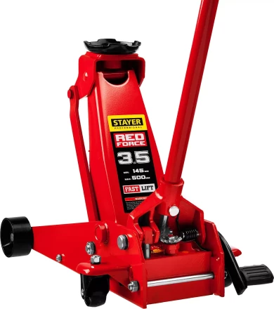Домкрат гидравлический подкатной &quot;RED FORCE&quot;, с педалью, 3,5т, 145-500мм, STAYER 43155-3.5 43155-3.5 купить в Кургане