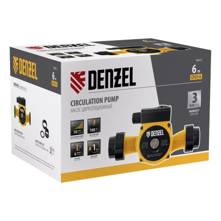 Циркуляционный насос CP25-6, напор 6 м, 50 л/мин, 1 м кабель, монт. длина 180 мм Denzel 99411 купить в Кургане