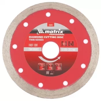 Диск алмазный отрезной сплошной ф125х22,2мм тонкий мокрое резание MATRIX Professional 730787 купить в Кургане
