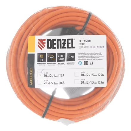 Удлинитель-шнур силовой Denzel Garden Series, б/з, ПВС, 10м, 1 розетка, 2 x 1 мм, 3 м, 37401 купить в Кургане