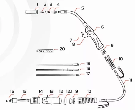 Горелка MIG 36 AIR COOL 340A (60%) EURO 5m MA7445 Ref. Aurora купить в Кургане