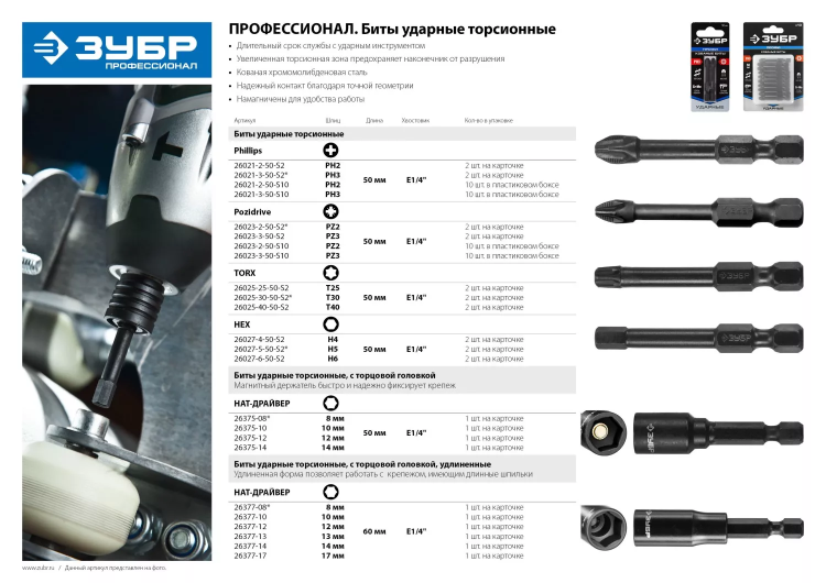 Биты ударные серия ПРОФЕССИОНАЛ 26023-2-50-S10 купить в Кургане