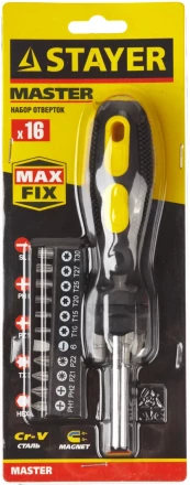 Набор STAYER &quot;MASTER&quot;: Отвертка-битодержатель, биты 25мм 15шт, 16 предметов 2545-H5_z01 купить в Кургане