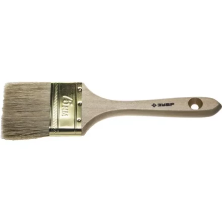Кисть плоская  ЗУБР "УНИВЕРСАЛ-ЭКСПЕРТ", натуральная щетина, деревянная ручка, 75мм 4-01005-075 купить в Кургане