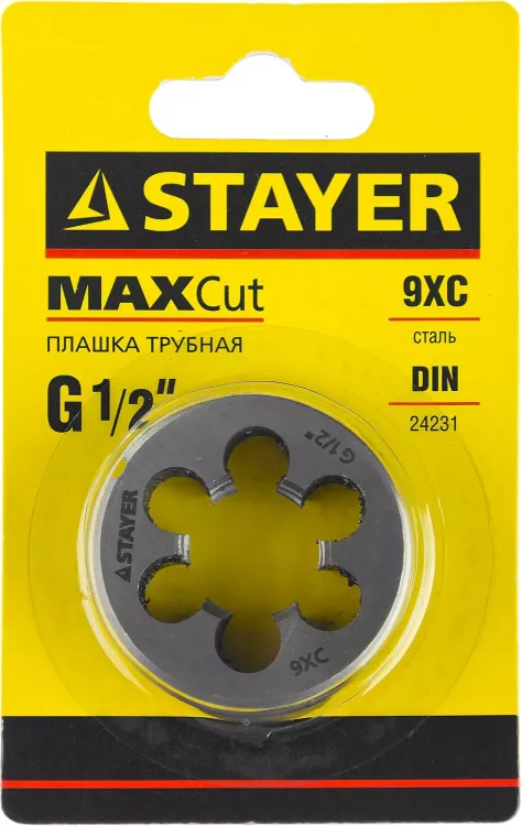 Плашка круглая ручная STAYER "MASTER", сталь 9ХС, для трубной резьбы G 1/2`` 28029-1/2 купить в Кургане