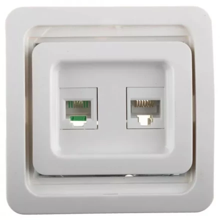 Розетка СВЕТОЗАР &quot;ГАММА&quot; комбинированная, телефонная + компьютерная, цвет белый SV-54119-W купить в Кургане