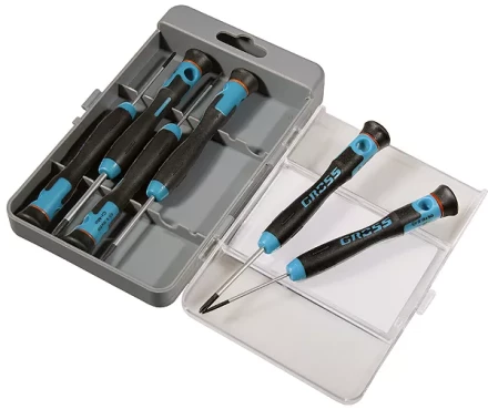 Набор отверток для точной механики,  CrMo, двухкомпонентные рукоятки, 6шт., пласт. бокс  GROSS 13347 купить в Кургане