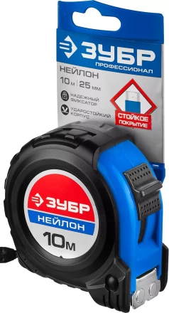 Рулетка ЗУБР &quot;НЕЙЛОН&quot;, нейлоновое покрытие, упрочненное полотно, ударопрочный обрезиненный корпус, 10м/25мм 34056-10-25_z01 купить в Кургане