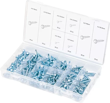 Набор саморезов 4х12,5 4х16 4х19 4х25,5 5х12,5 5х16 5х19 5х25,5 мм 200 предм ШУРУПЬ 48129 купить в Кургане