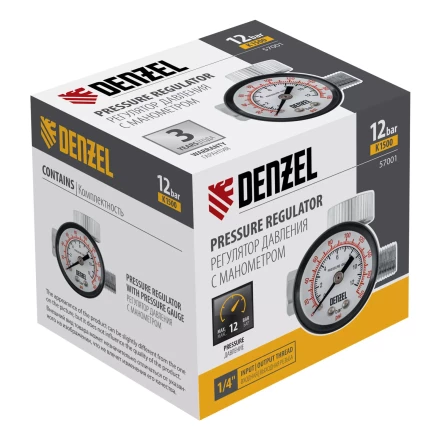 Регулятор давления с манометром для краскораспылителя Denzel K1500, 12 бар, 1/4&quot;, 57001 купить в Кургане