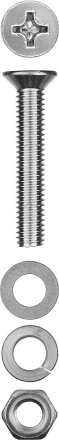 Винт (DIN965) в комплекте с гайкой (DIN934), шайбой (DIN125), шайбой пруж. (DIN127), M6 x 40 мм, 8 шт, ЗУБР 303456-06-040 купить в Кургане