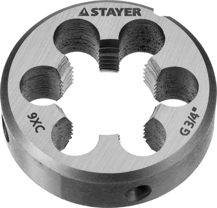 Плашка круглая ручная STAYER "MASTER", сталь 9ХС, для трубной резьбы G 3/4`` 28029-3/4 купить в Кургане