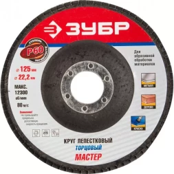 Круг шлифовальный ЗУБР "ЭКСПЕРТ" лепестковый торцевой, тип КЛТ 1, зерно-электрокорунд нормальный, P60, 125х22,2мм 36591-125-60