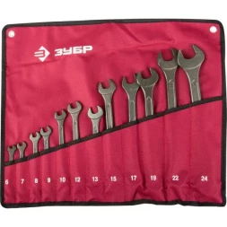 Набор ЗУБР Ключи комбинированные, серия "Т-80", хромованадиевая сталь, зелёный цинк, 6-24мм, 12шт 27025-H12