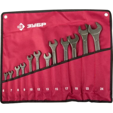 Набор ЗУБР Ключи комбинированные, серия &quot;Т-80&quot;, хромованадиевая сталь, зелёный цинк, 6-24мм, 12шт 27025-H12 купить в Кургане