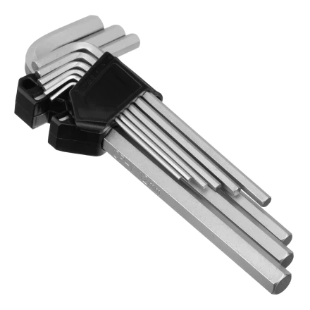 Набор ключей имбусовых, HEX, 2-12 мм, CrV, 9 шт., удлиненные Сибртех 123697 купить в Кургане