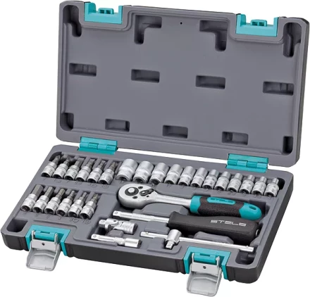 Набор инструментов,  1/4  CrV пластиковый кейс 29 предметов STELS 14100 купить в Кургане