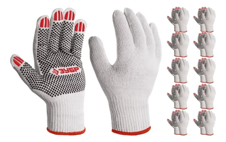 ЗУБР ОПТИМА, М (8), х/б перчатки с ПВХ покрытием (точка), 10 класс, 10 пар (11440-М10) купить в Кургане