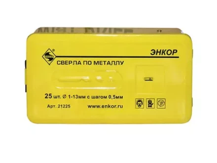 Набор сверл д/мет. 25шт 1-13/шаг0,5мм 9524 1/20 ЭНКОР 21225 купить в Кургане