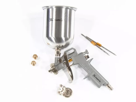 Пневматический краскопульт с верхним бачком V=1,0 л + сопла диаметром 1.2, 1.5 и 1.8 мм  MATRIX 57315 купить в Кургане
