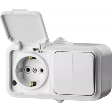 Блок STAYER &quot;MASTER&quot; &quot;MAXIMA&quot; розетка одноместная с заземлением и защитной крышкой, IP54, 16А, 220В, и выключатель двухклавишный, IP54, 10А, 220В 54313-W купить в Кургане