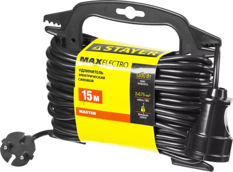 Удлинитель электрический "MAXElectro" на маленькой рамке, 15 м, 1 гнездо, STAYER 55014-15 купить в Кургане