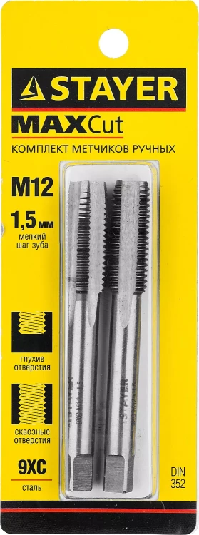 Комплект метчиков STAYER "MASTER", сталь 9ХС, М12х1,5, 2 шт 28025-12-1.5-H2 купить в Кургане