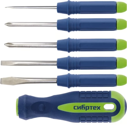 Отвертка со сменными насадками 5 штук CrV Сибртех артикул 13384 купить в Кургане