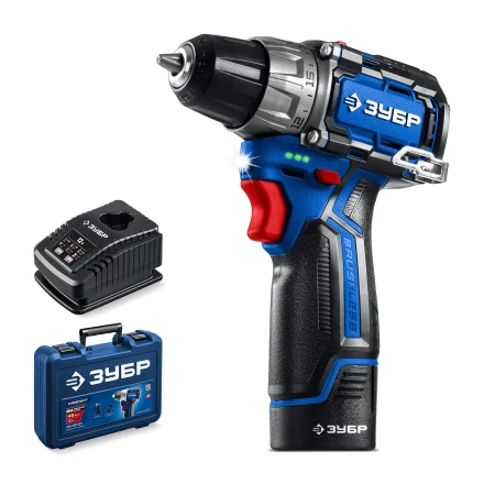 ЗУБР КОМПАКТ #2, 12 В, 45 Н·м, 1 АКБ тип Т7 (2 А·ч), дрель-шуруповерт, BRUSHLESS, кейс, Профессионал (DB-121-21) купить в Кургане