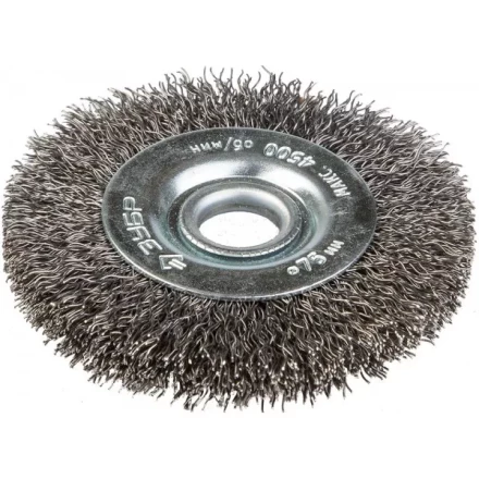 ЗУБР &quot;ЭКСПЕРТ&quot;. Щетка дисковая для точильно-шлифовального станка, витая стальная проволока 0,3мм, 75х12,7мм 35185-075_z01 купить в Кургане